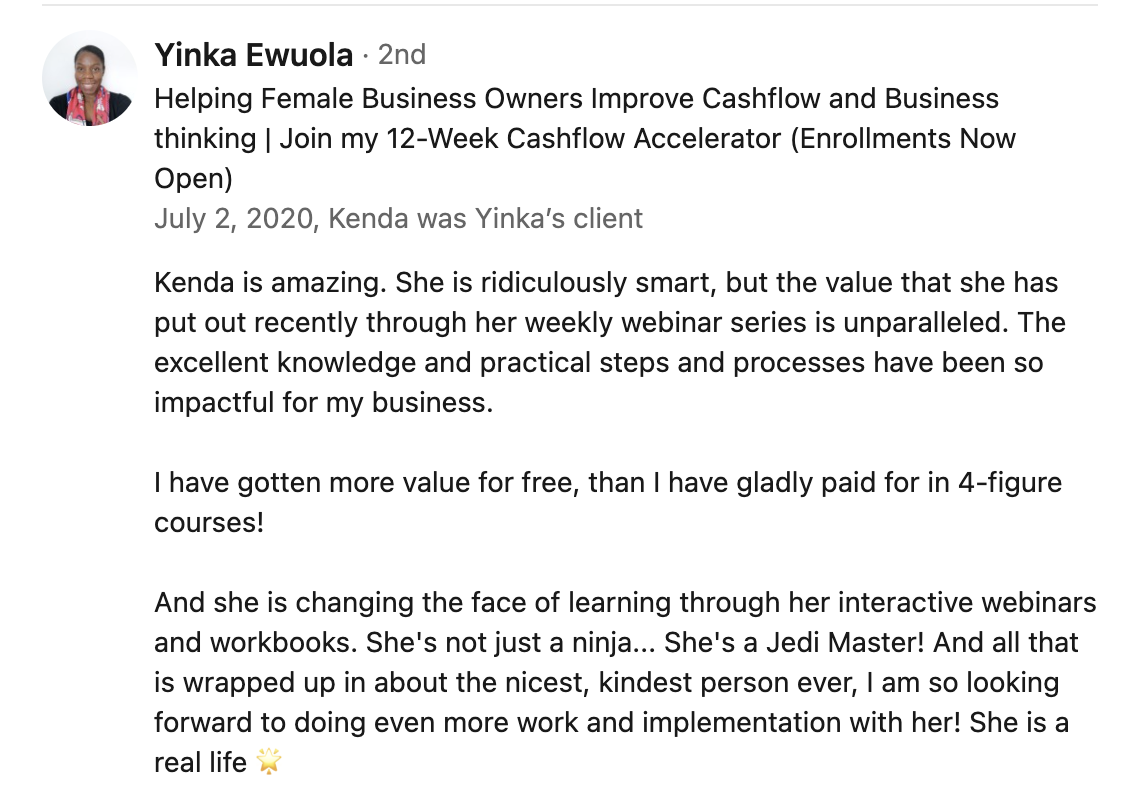 Yinka Ewuola Kenda Macdonald Recommendation